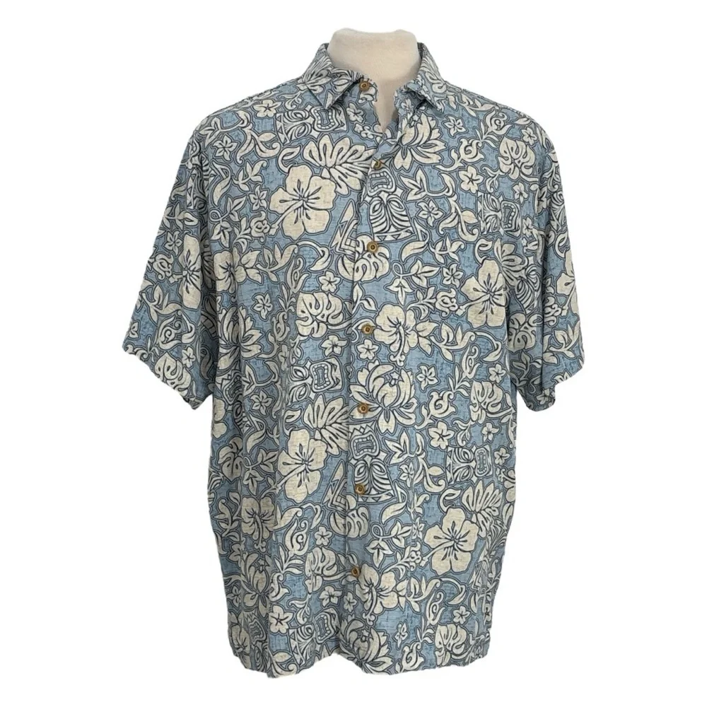 Paradise Collection Men XL Shirt 100% Silk Hawaiian Tropical Vacation Beach Tiki